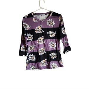 FREE with any purchase-  YS Medium Floral Long Sleeve Top - Purple and Black
